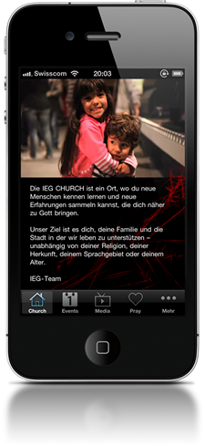 IEG Church, Videos, Media, Bilder, Kirche, Gemeinde, iPhone Entwicklung, Apps, App Programmierung, Schweiz, Xcode, Objective-C, Games, Weblooks