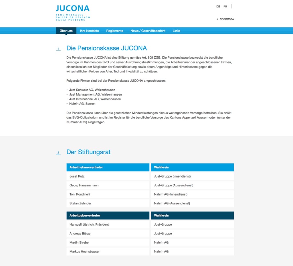 Jucona, Pensionskasse, Website, Homepage, Programmierung, Entwicklung, Webdesign, Web, Internetauftritt, Firma, Unternehmen, Weblooks