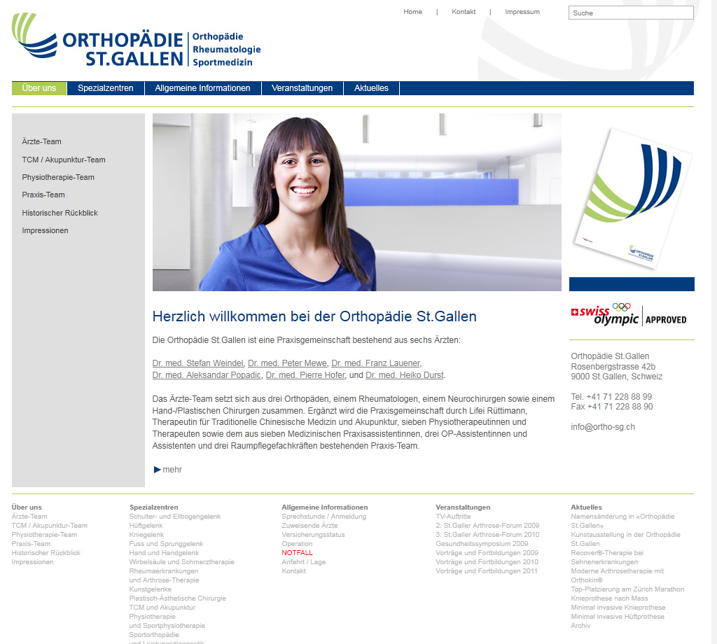 Orthopedics, St. Gallen, website, homepage, programming, development, web design, web, internet presence, company, enterprise