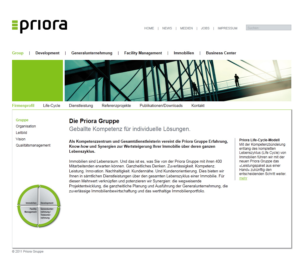 Priora, AG, group, real estate, facility management, general contracting, business center, website, homepage, programming, development, web design, web, internet presence, company, weblooks