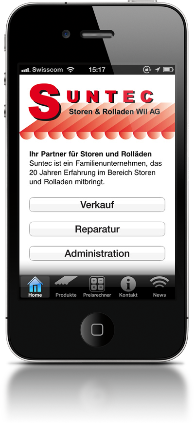 Suntec Storen und Rolladen, iPhone Entwicklung, Programmierung, Schweiz, Xcode, Objective-C, Apps, Games, Weblooks